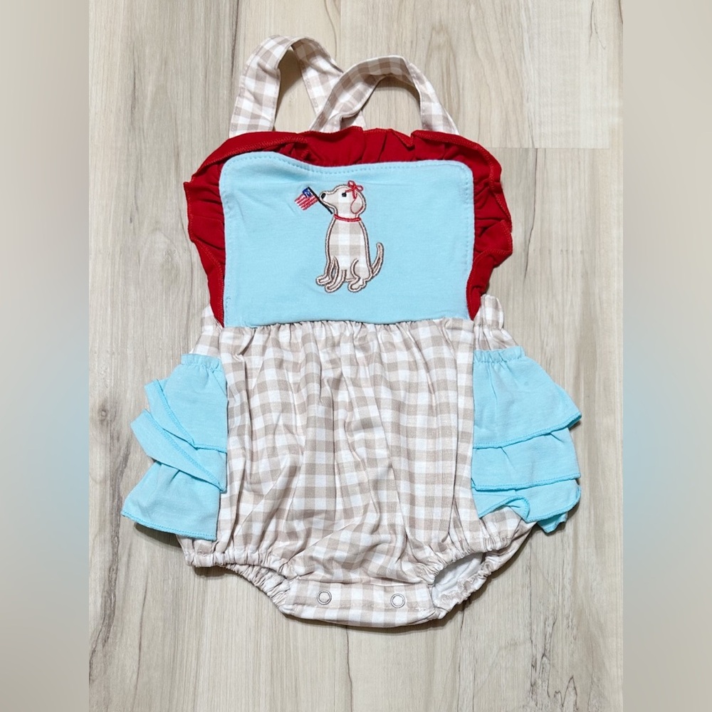 New Patriotic Puppy Ruffled‎ Bubble Romper